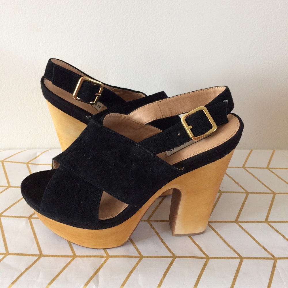 Steve Madden Maxinnee Leather/Wood Platform Sandal - 8.5